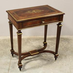 Antico tavolino Napoleone III in palissandro intarsiato - 19°secolo