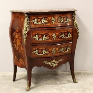 Antico cassettone comò Napoleone III intarsiato - 19°secolo