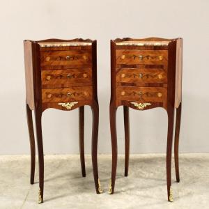 Antica coppia comodini Napoleone III intarsiati - inizio 20°secolo