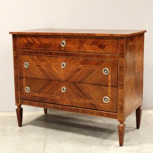 Antico cassettone comò Luigi XVI in noce intarsiato - Italia 19°secolo