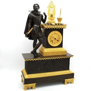 Ancien Horloge Pendule Gothique d'époque Empire en bronze dorè (H.58) - 19ème