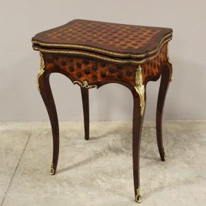 Antica Console Tavolino da gioco Napoleone III intarsiato - 19°secolo