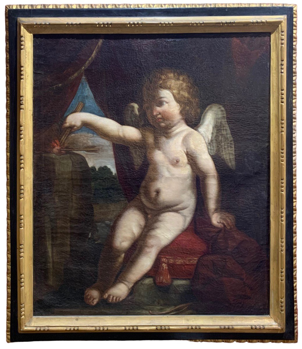 BARTOLOMEO GENNARI - "Omnia vincit amor" dipinto ad olio su tela-photo-5