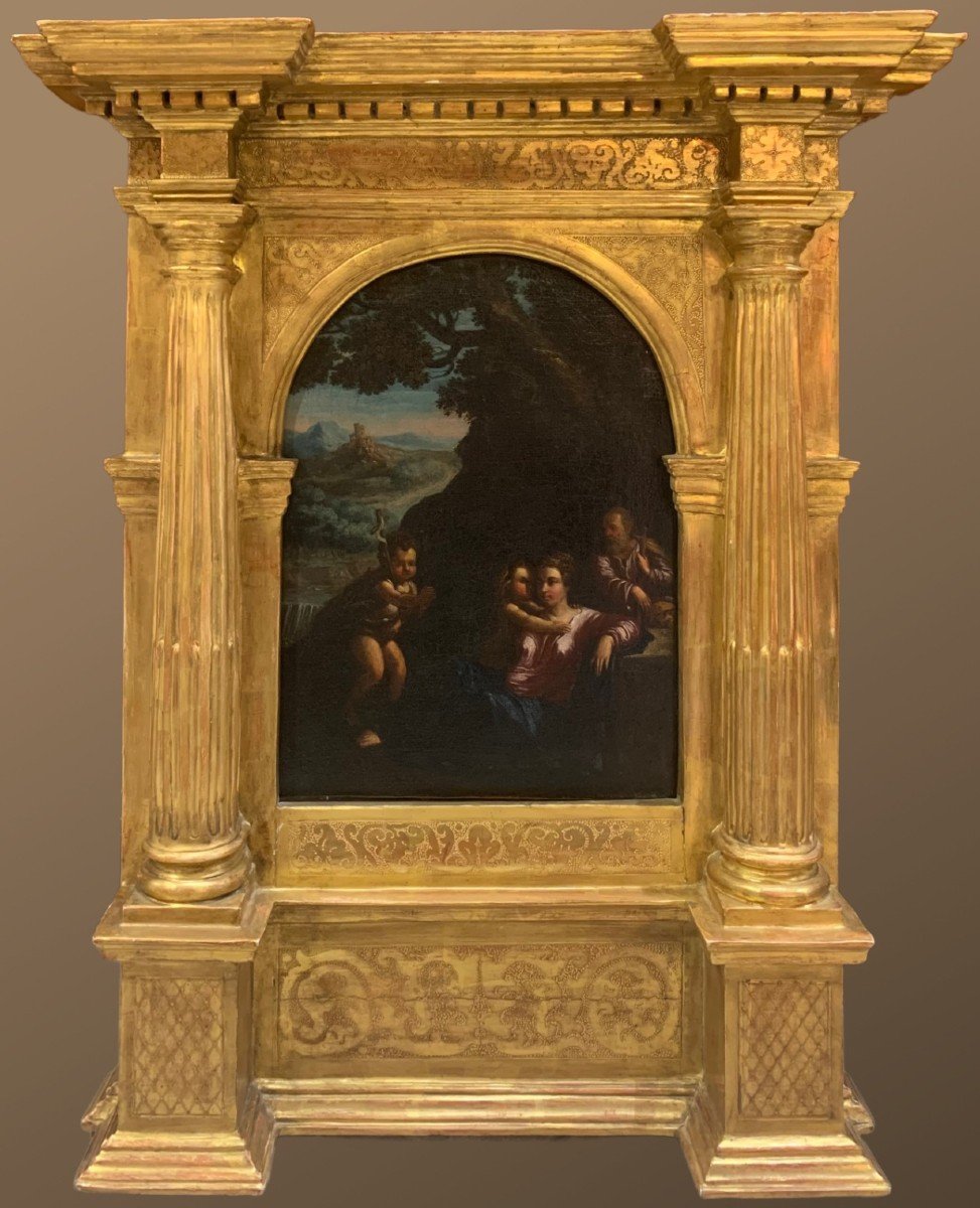 SACRA FAMIGLIA - ambito di Girolamo da Carpi - dipinto su tela XVI SECOLO