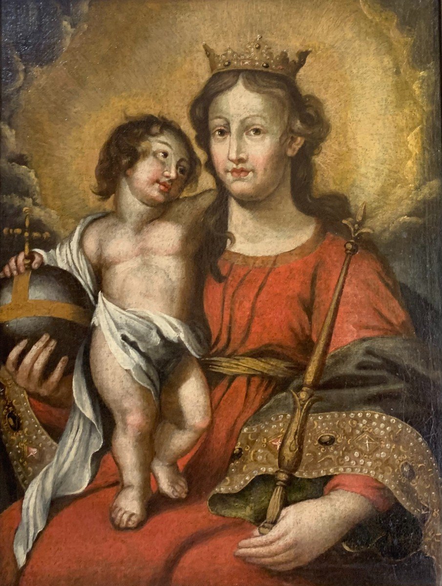 "Madonna con Bambino Salvator Mundi"  dipinto su tela - XVII secolo-photo-2