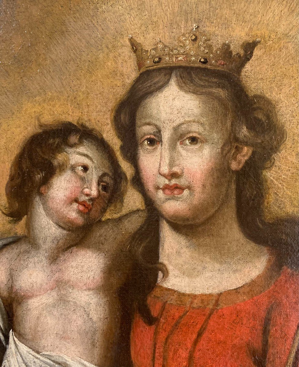 "Madonna con Bambino Salvator Mundi"  dipinto su tela - XVII secolo-photo-3