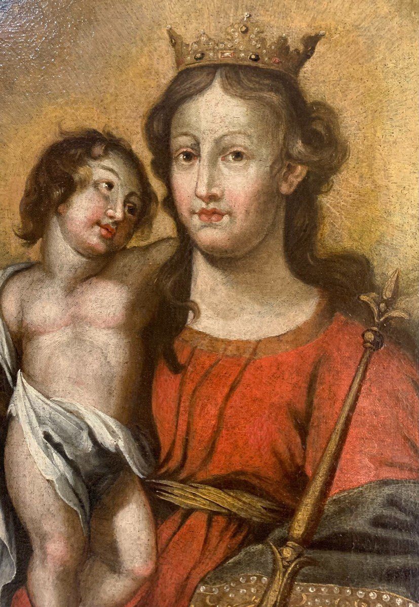 "Madonna con Bambino Salvator Mundi"  dipinto su tela - XVII secolo-photo-4