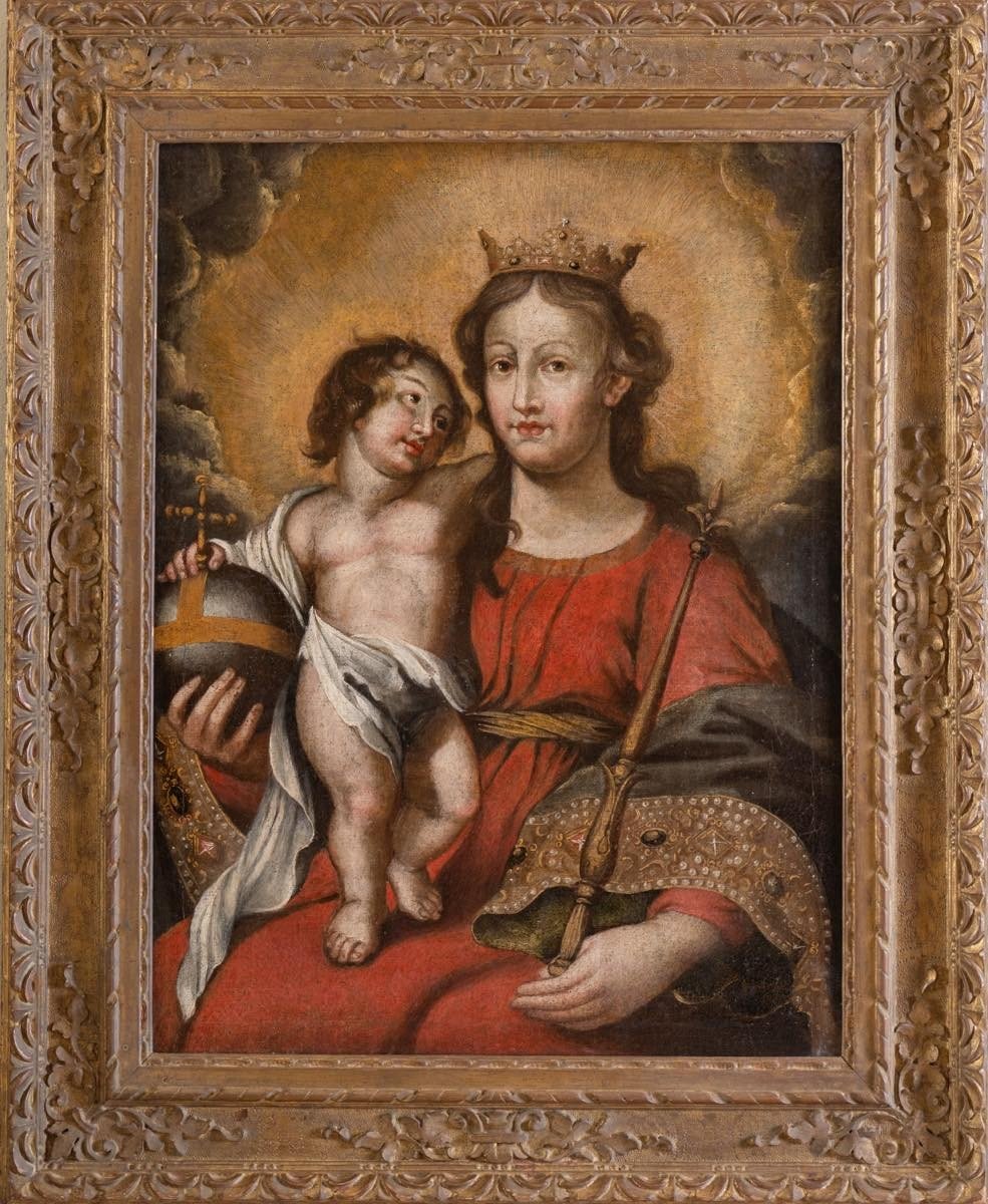 "Madonna con Bambino Salvator Mundi"  dipinto su tela - XVII secolo