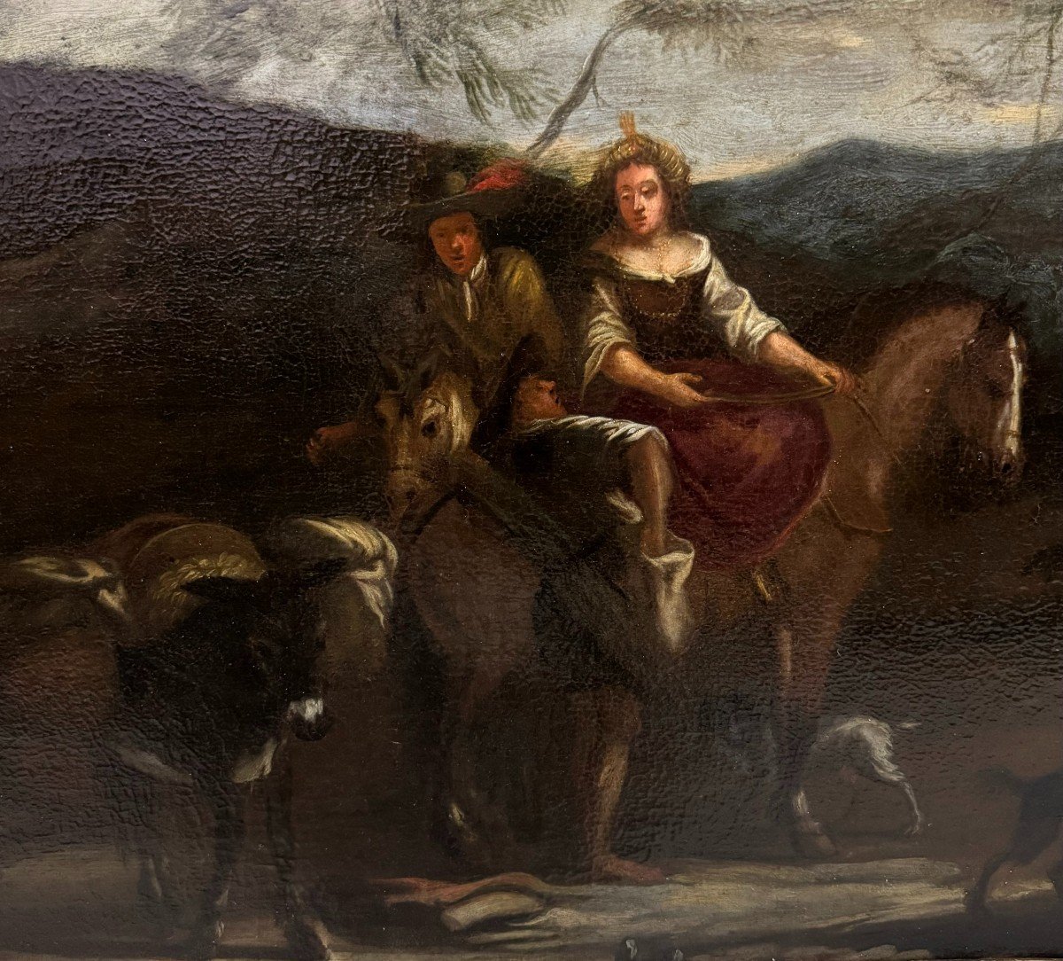 Matteo Ghidoni dei Pitocchi - Coppia di scene con viandanti dipinti ad olio su tela-photo-2