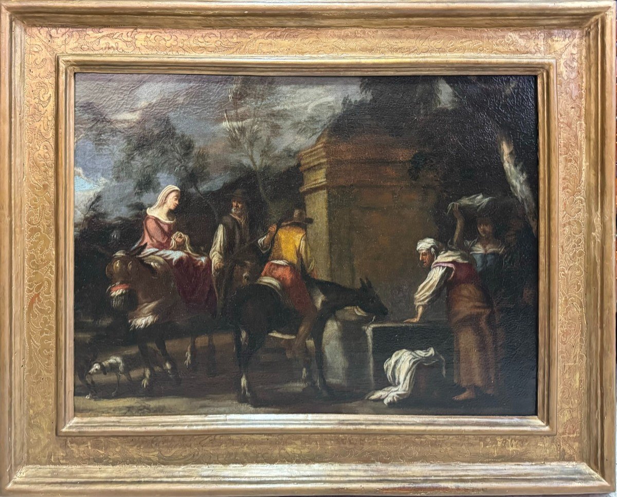 Matteo Ghidoni dei Pitocchi - Coppia di scene con viandanti dipinti ad olio su tela