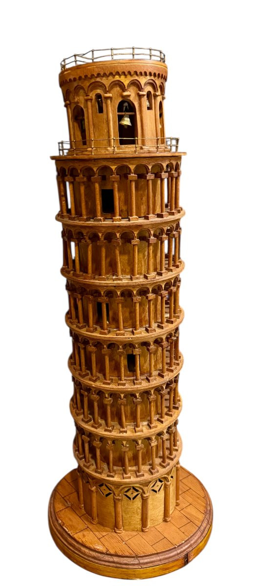 Grand Tour – Modellino della Torre di Pisa in legno – XIX secolo.-photo-1
