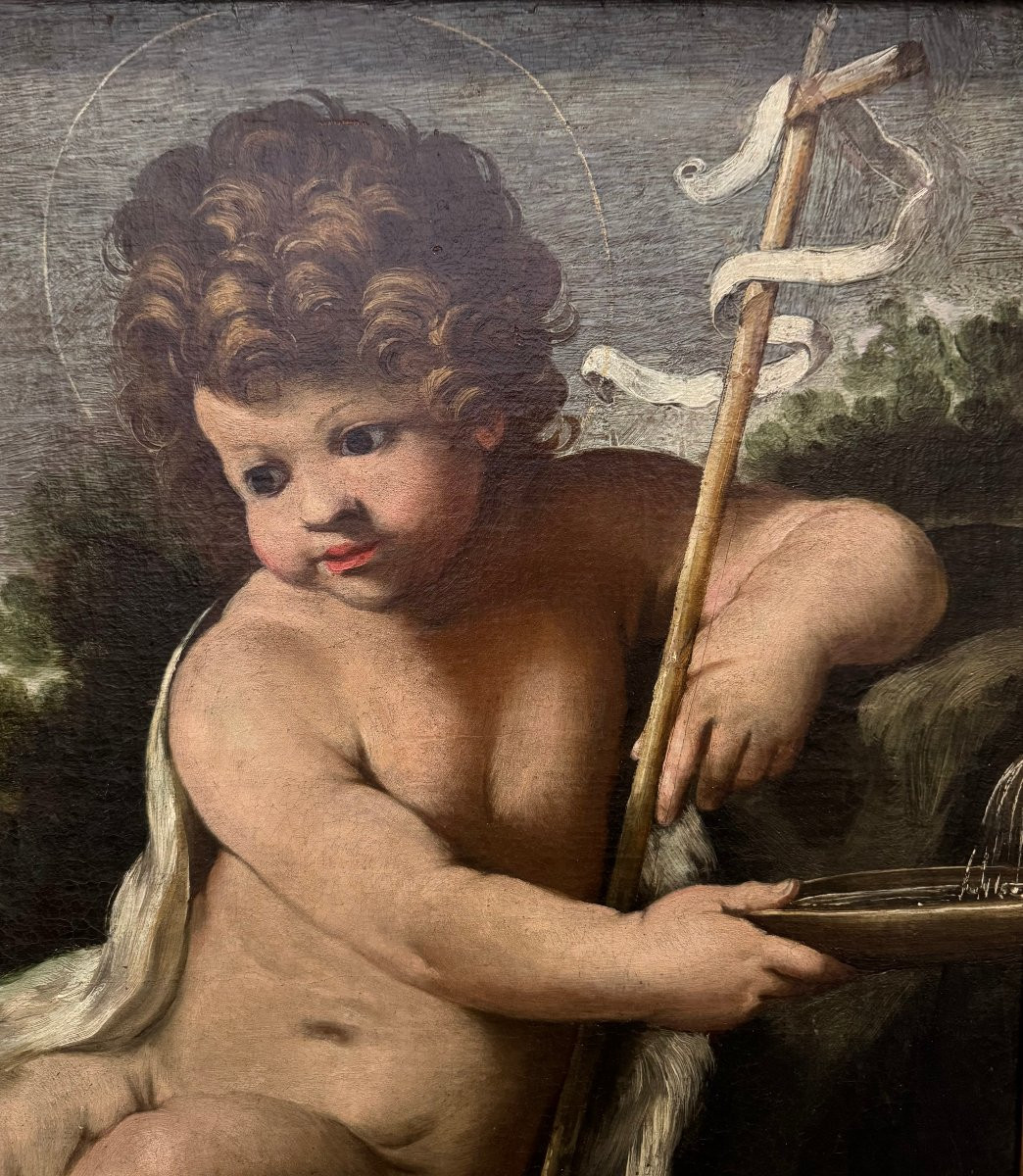 San Giovanni bambino con agnello, dipinto ad olio su tela del XVII secolo-photo-3