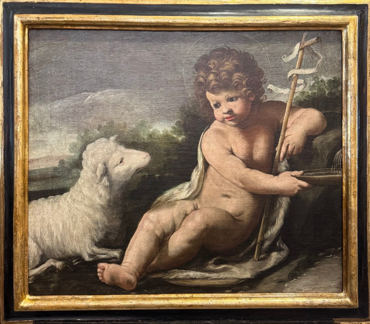 San Giovanni bambino con agnello, dipinto ad olio su tela del XVII secolo