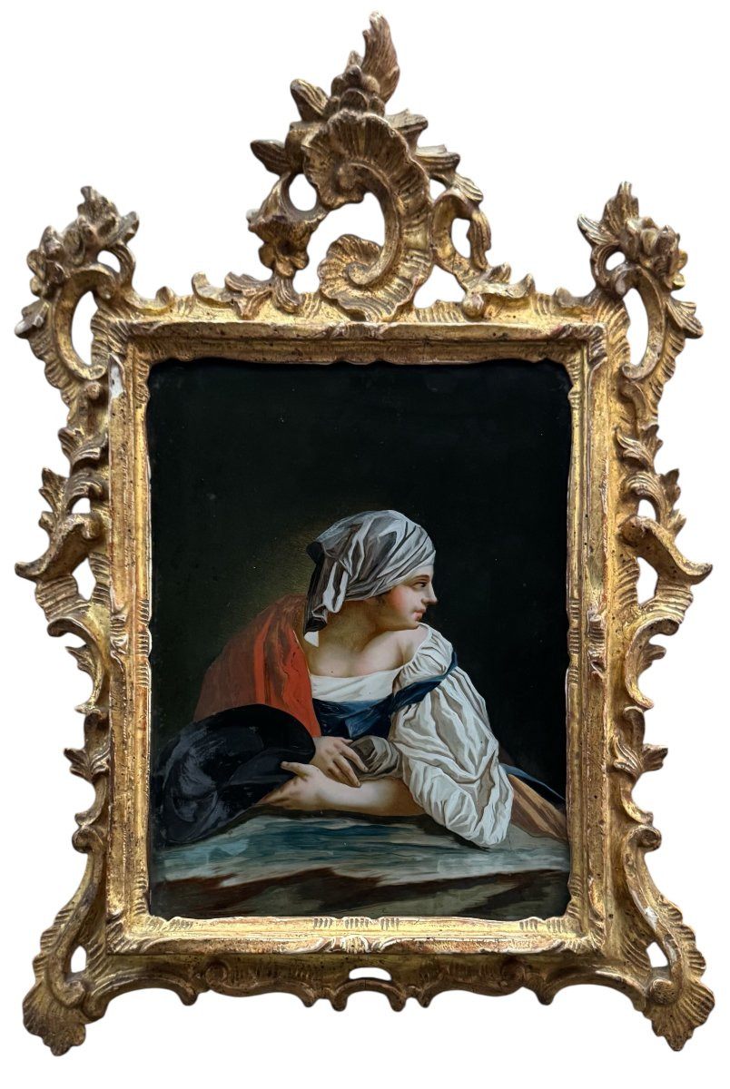 DIPINTO SU VETRO “FIGURA FEMMINILE” – VENEZIA SECOLO XVIII-photo-2