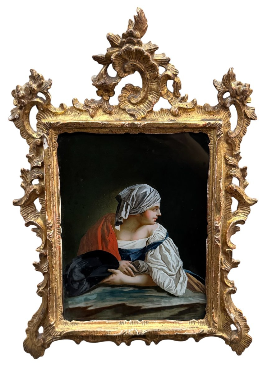 DIPINTO SU VETRO “FIGURA FEMMINILE” – VENEZIA SECOLO XVIII-photo-3