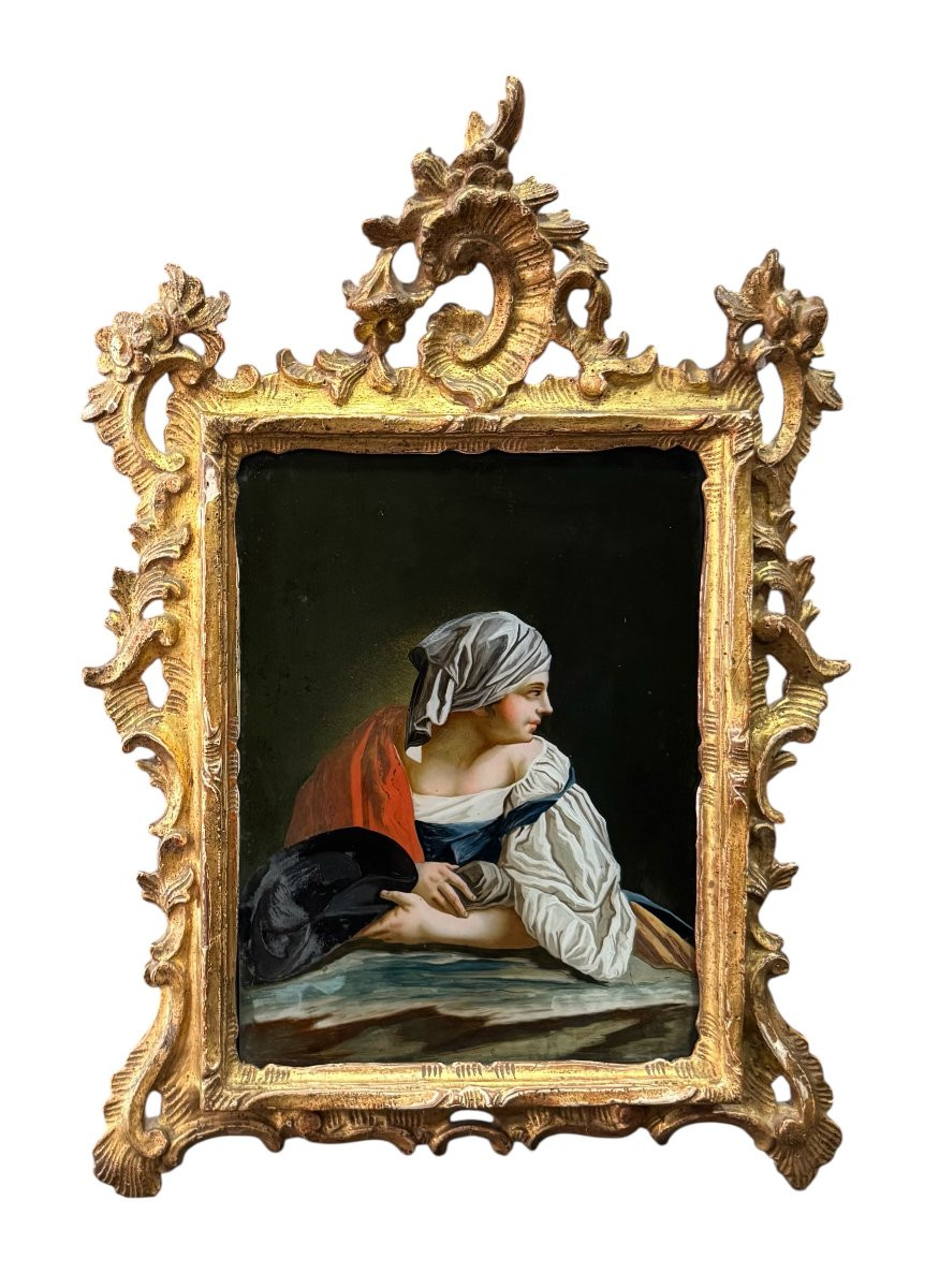 DIPINTO SU VETRO “FIGURA FEMMINILE” – VENEZIA SECOLO XVIII-photo-1
