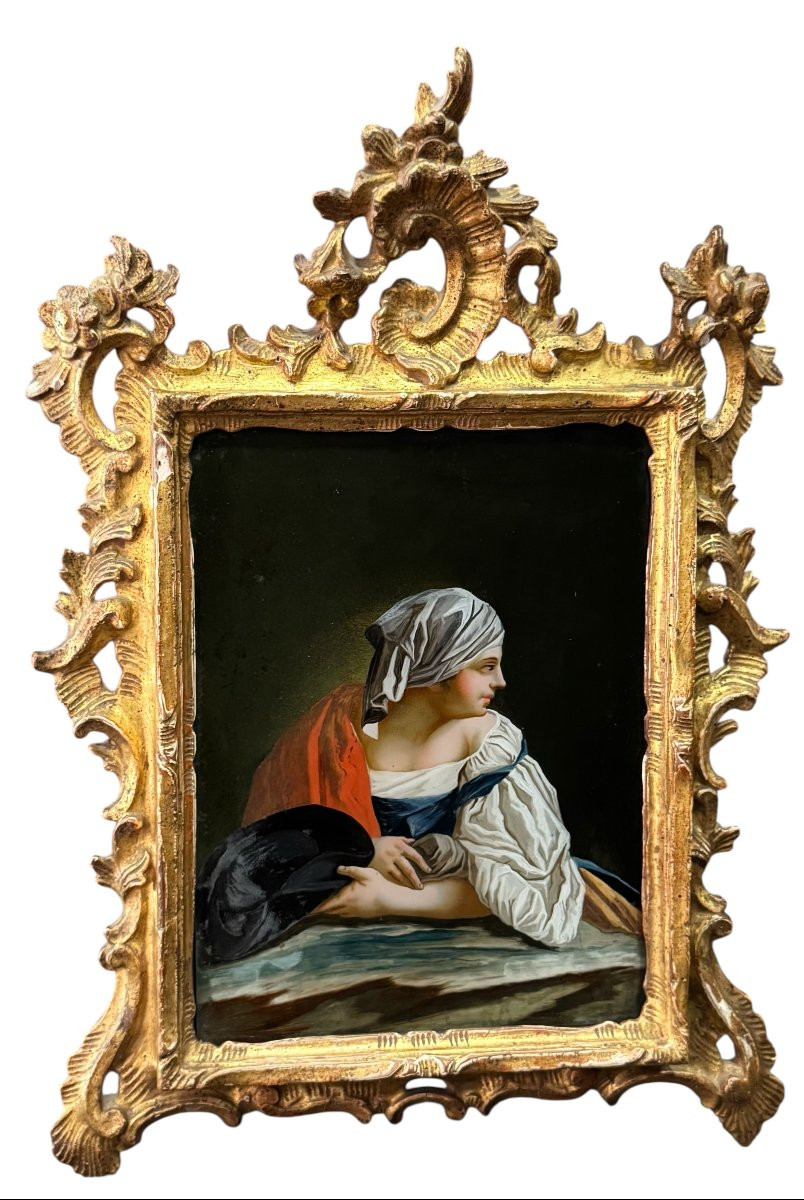 DIPINTO SU VETRO “FIGURA FEMMINILE” – VENEZIA SECOLO XVIII-photo-2