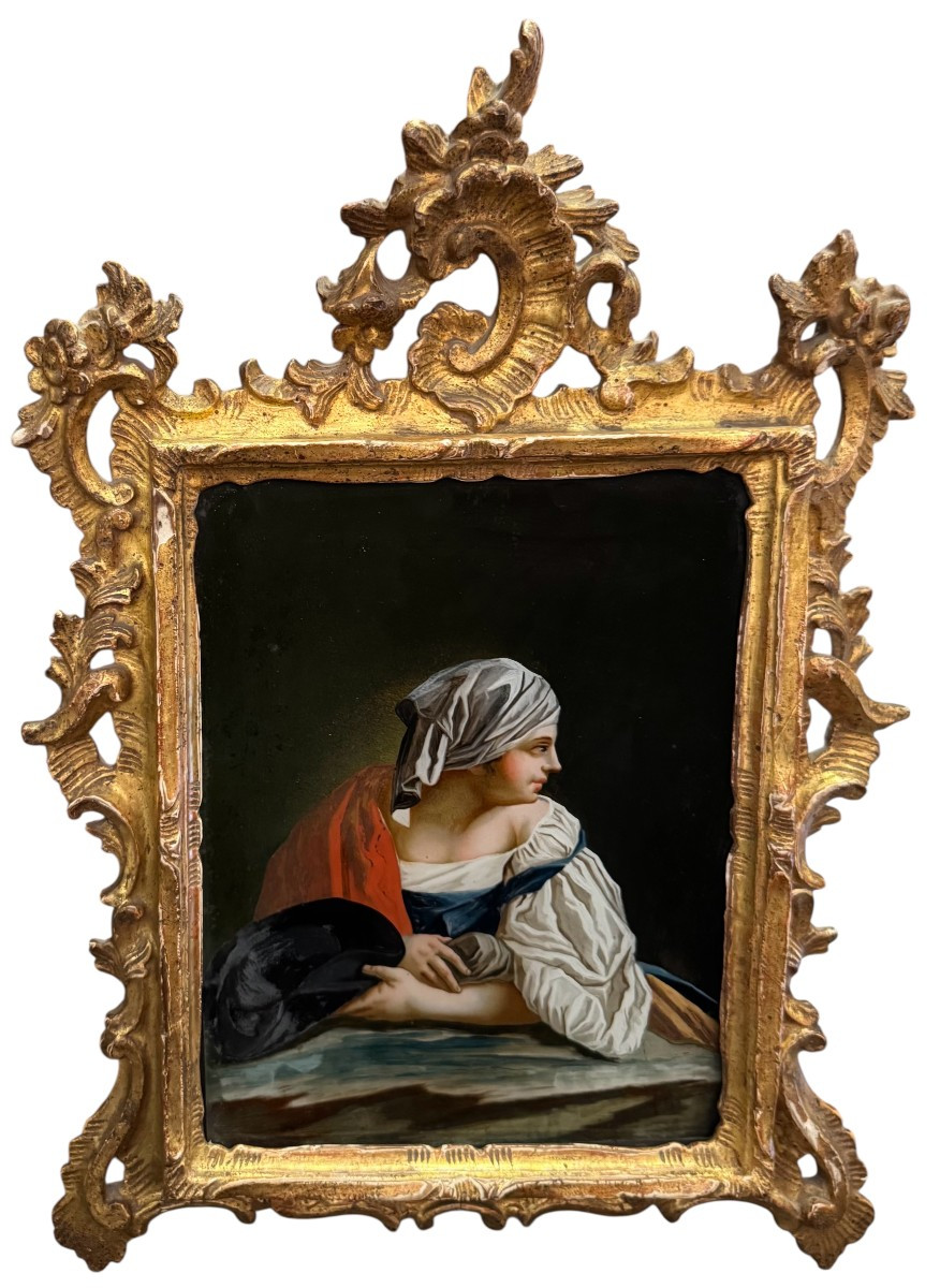 DIPINTO SU VETRO “FIGURA FEMMINILE” – VENEZIA SECOLO XVIII