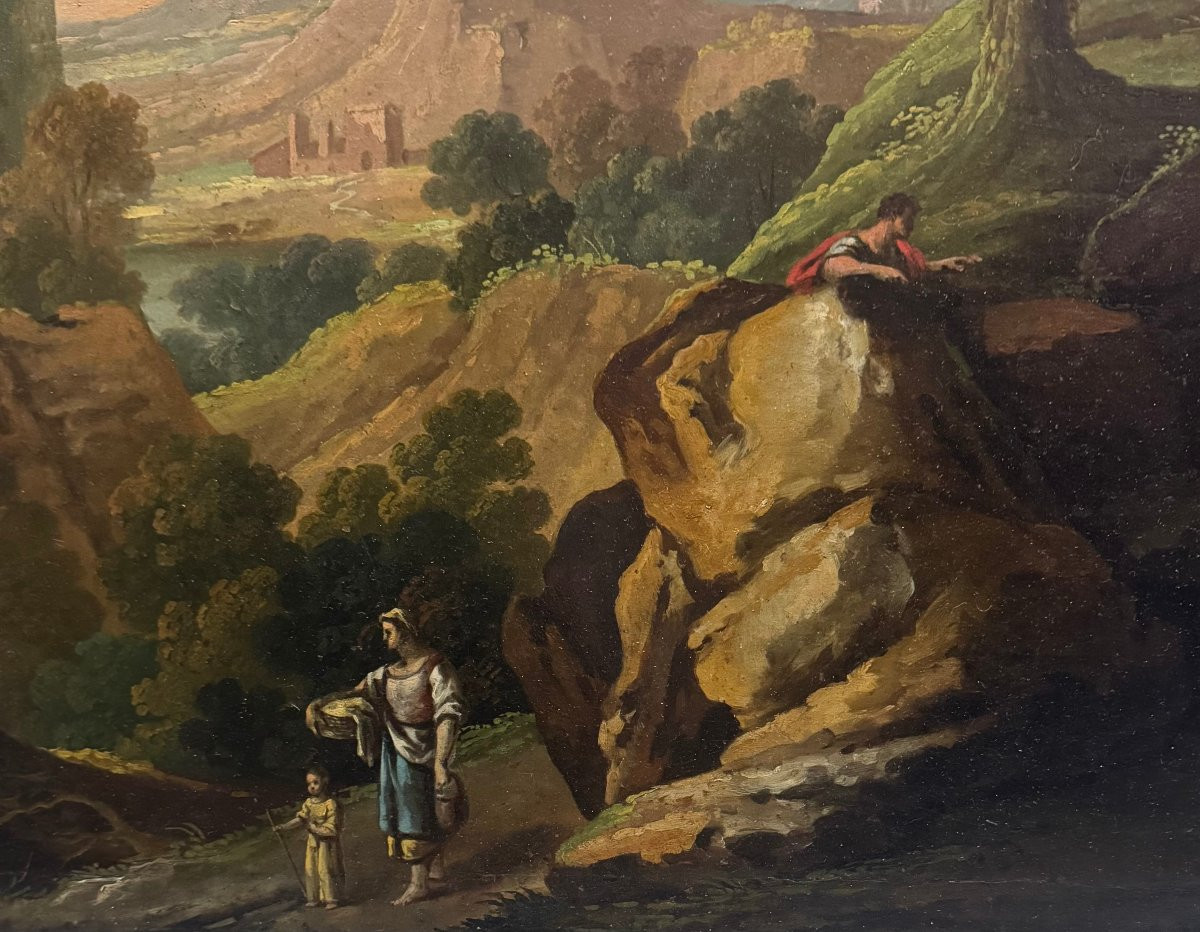 PAESAGGIO CON FIGURE - Scuola romana del XIX secolo.-photo-3