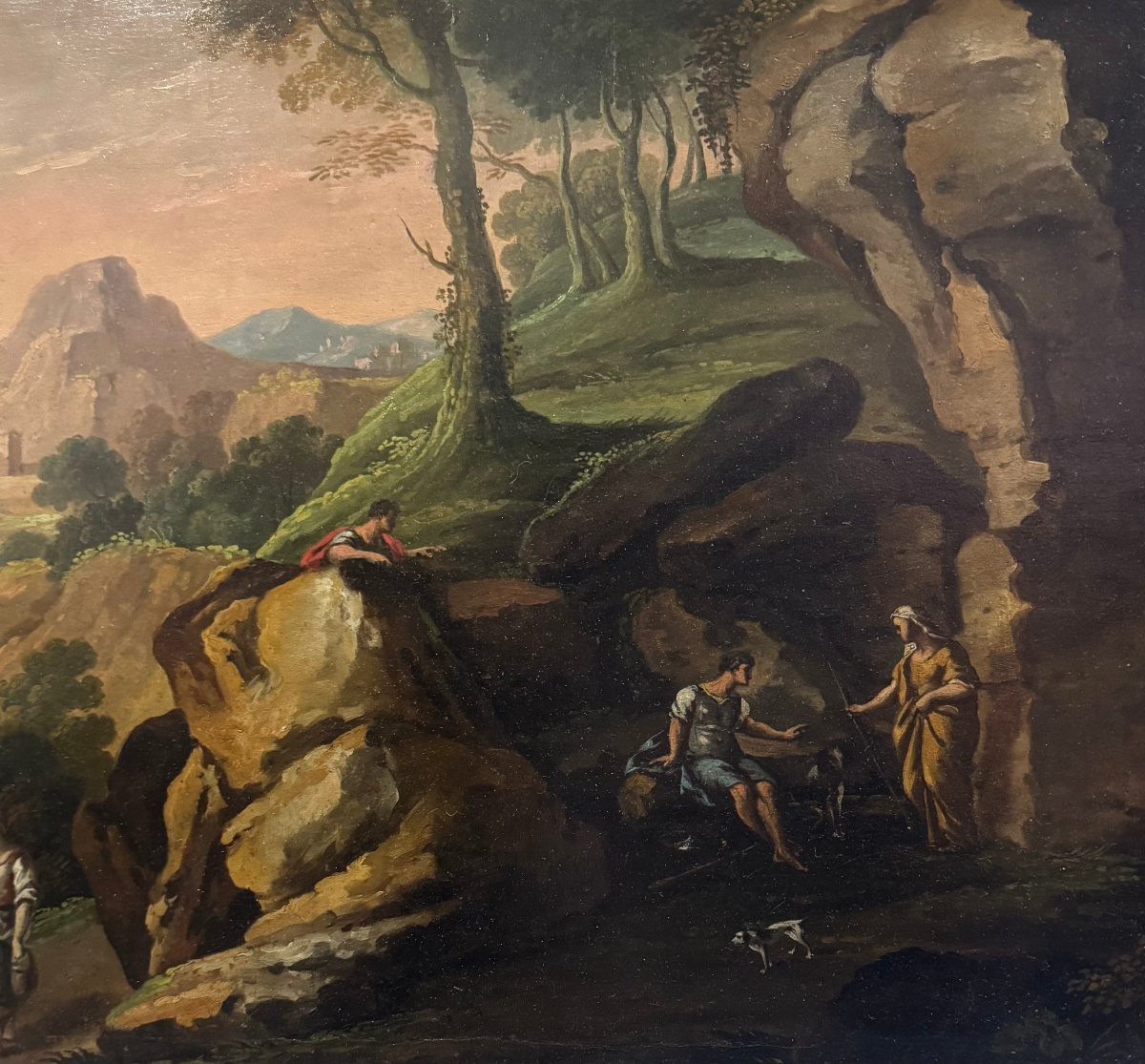 PAESAGGIO CON FIGURE - Scuola romana del XIX secolo.-photo-4