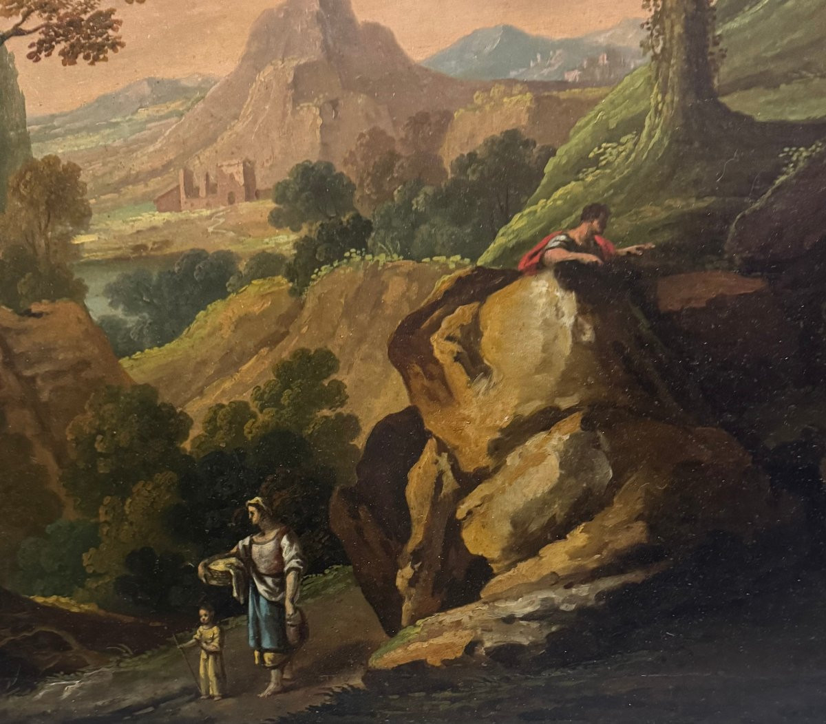 PAESAGGIO CON FIGURE - Scuola romana del XIX secolo.-photo-1