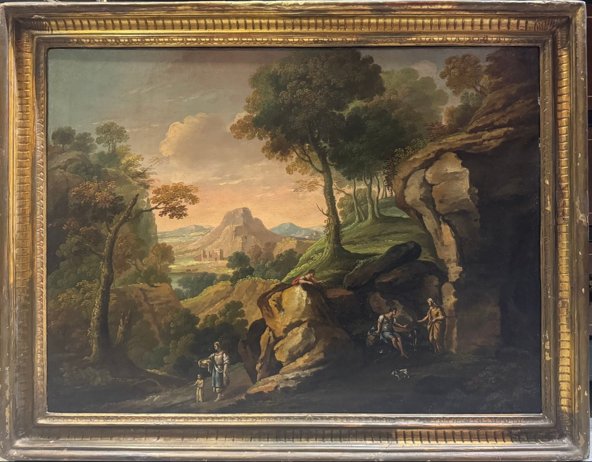 PAESAGGIO CON FIGURE - Scuola romana del XIX secolo.-photo-4