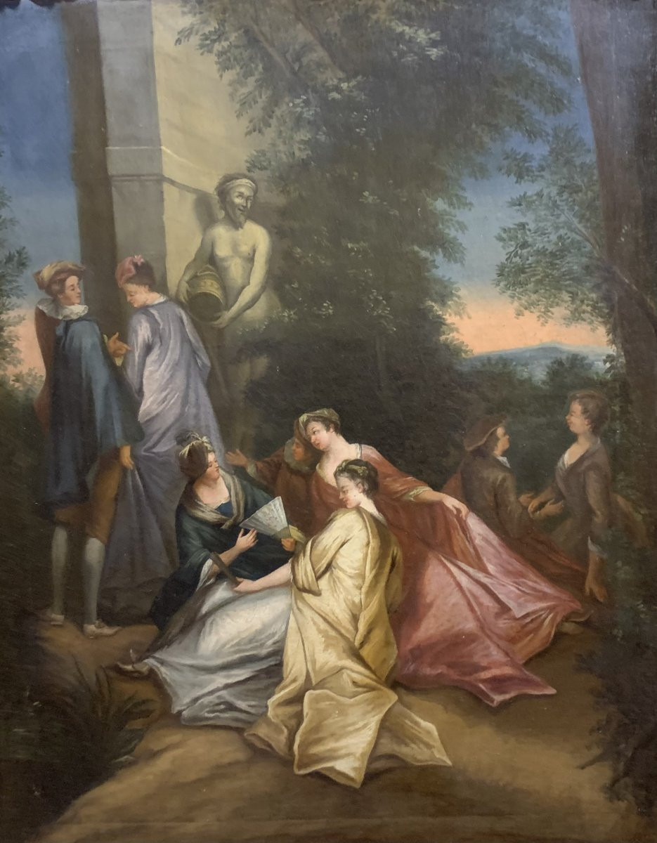 	Scena galante – dipinto ad olio su tela, francese, di epoca rococò.-photo-1