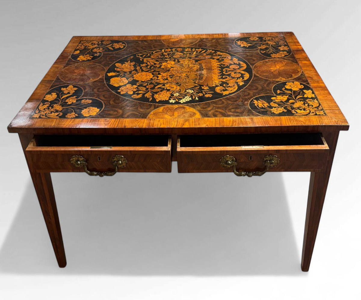 TAVOLO SCRITTOIO DA CENTRO INTARSIATO LUIGI XVI -photo-4