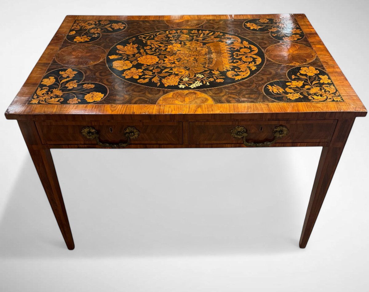 TAVOLO SCRITTOIO DA CENTRO INTARSIATO LUIGI XVI -photo-2