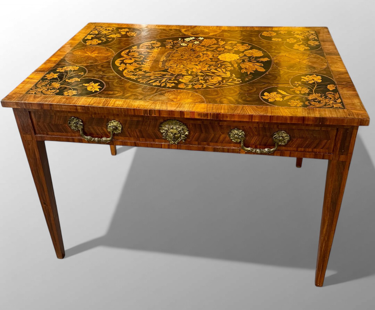 TAVOLO SCRITTOIO DA CENTRO INTARSIATO LUIGI XVI 