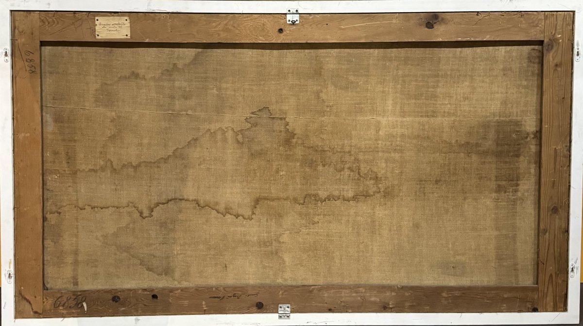 Capriccio con rovine architettoniche e veduta di porto - dipinto su tela-photo-3