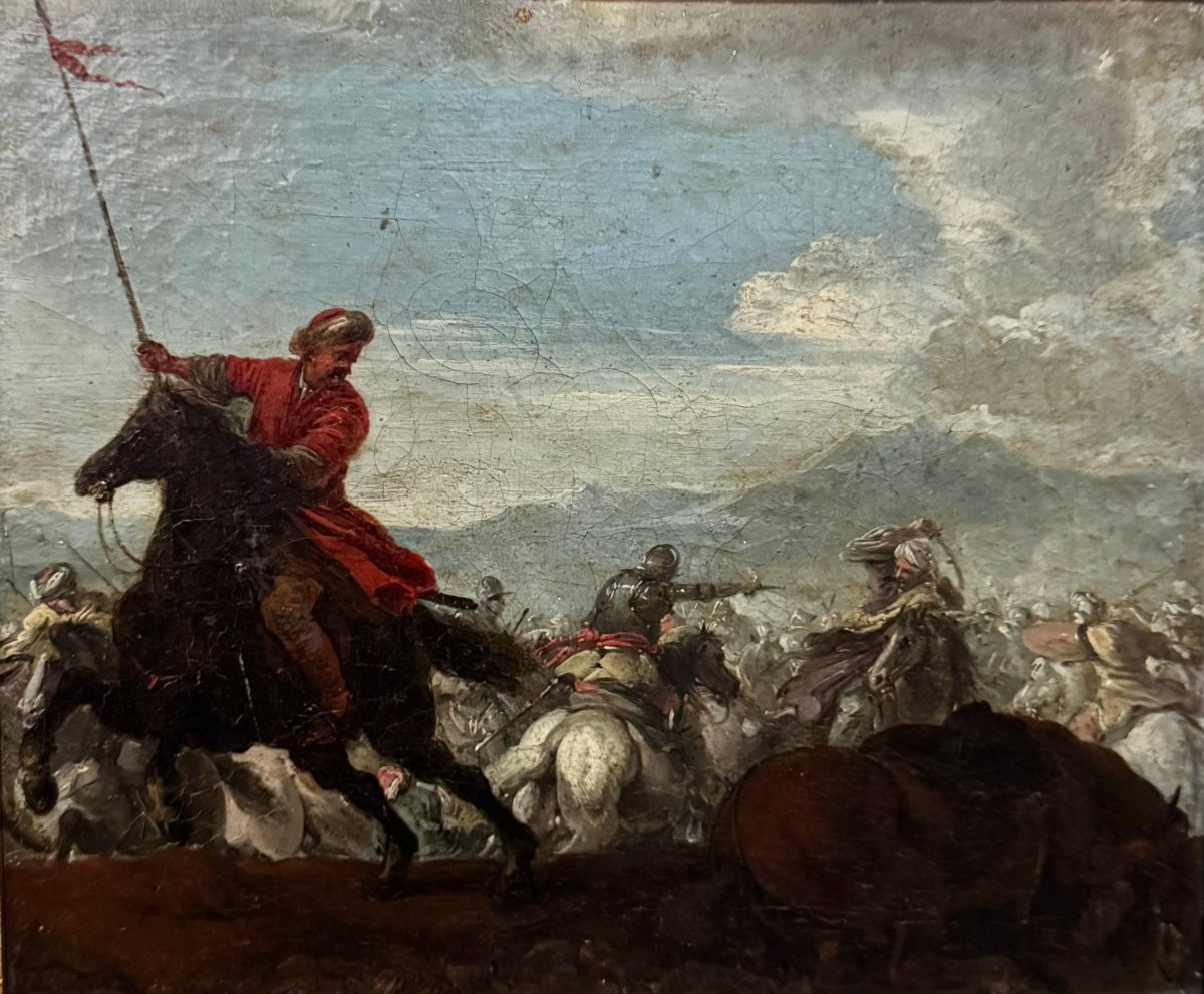 Battaglia, Jacques Courtois, dipinto ad olio su tela-photo-2