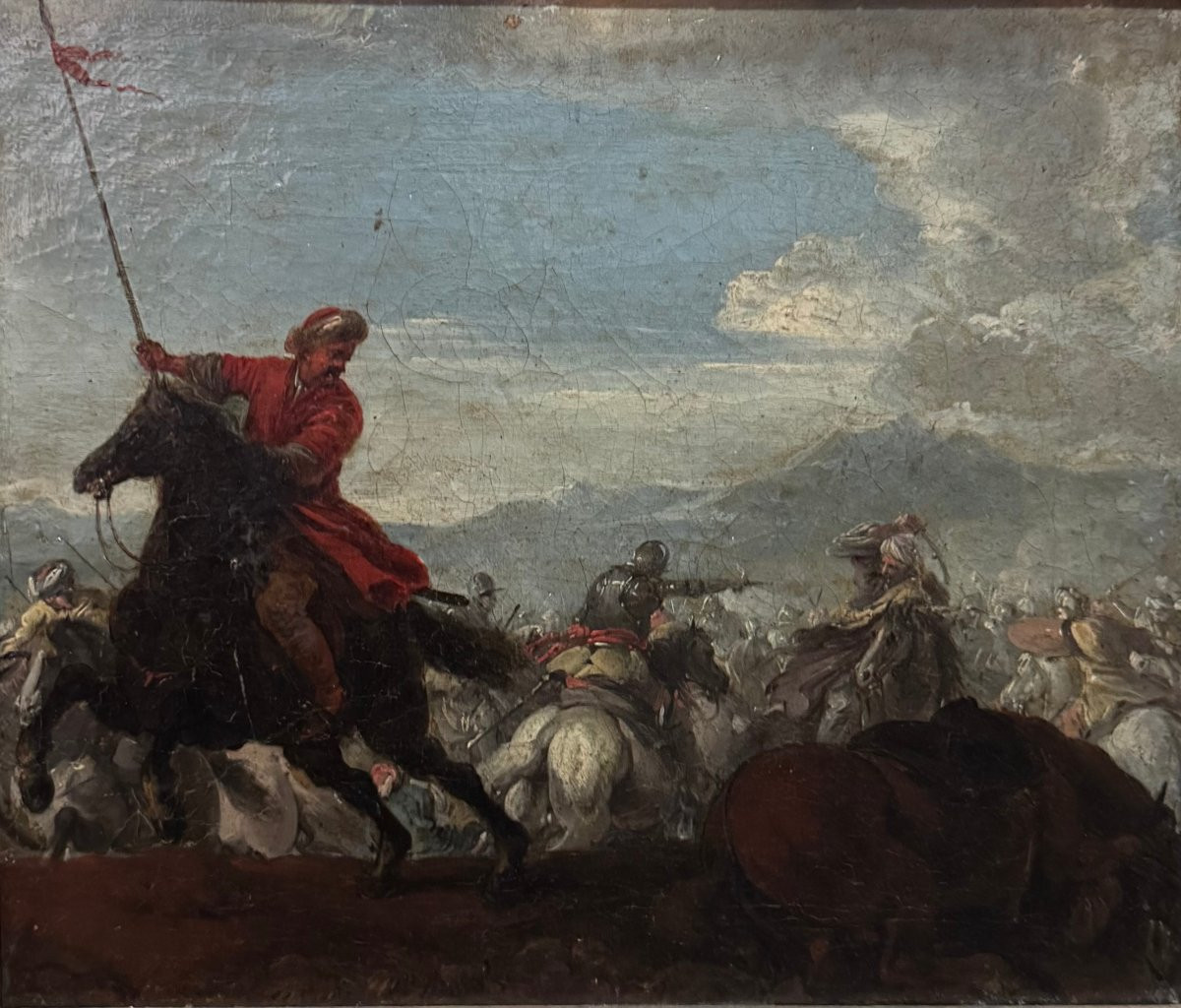 Battaglia, Jacques Courtois, dipinto ad olio su tela-photo-1