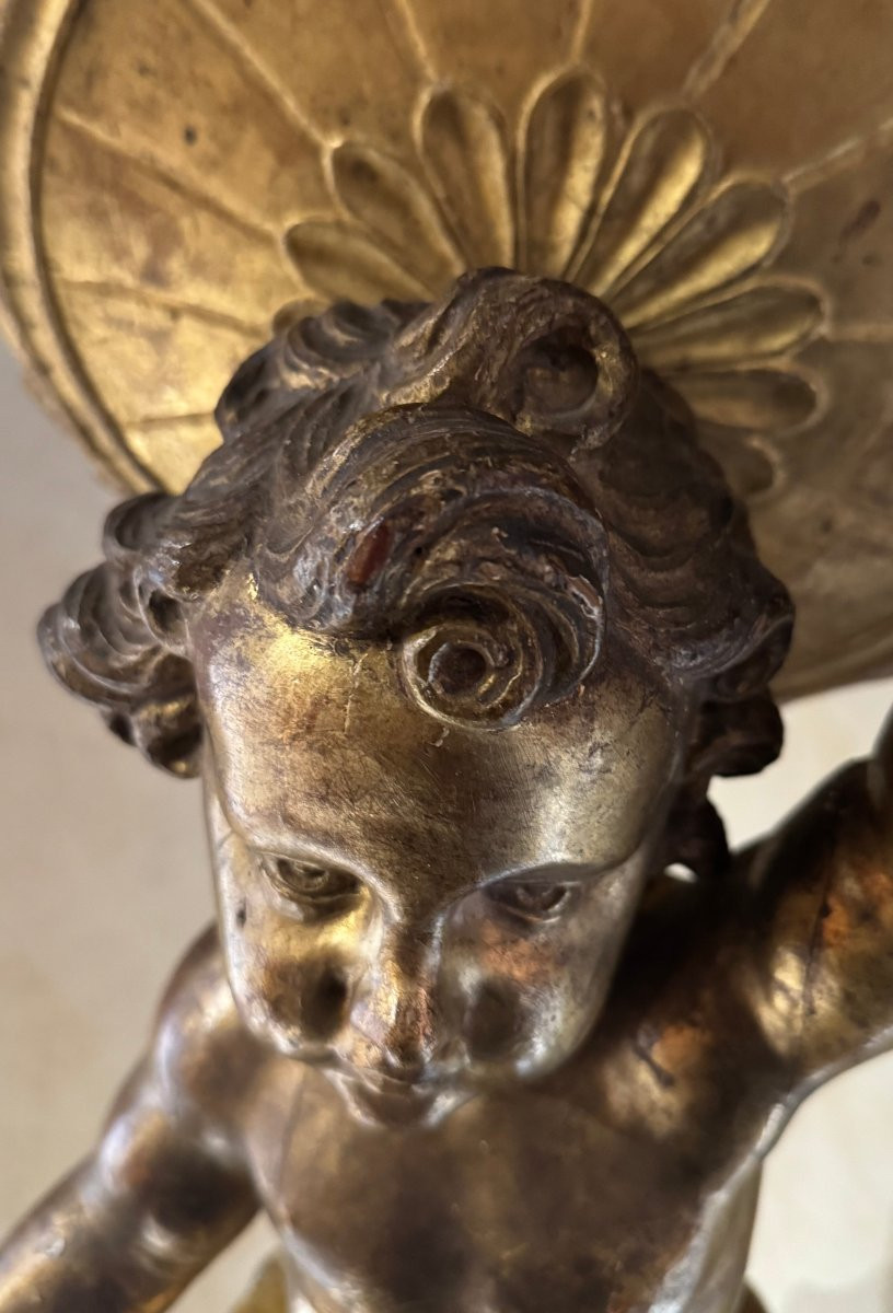 Gesù Bambino Seduto in Legno Dorato – Scultura del XVII Secolo-photo-1