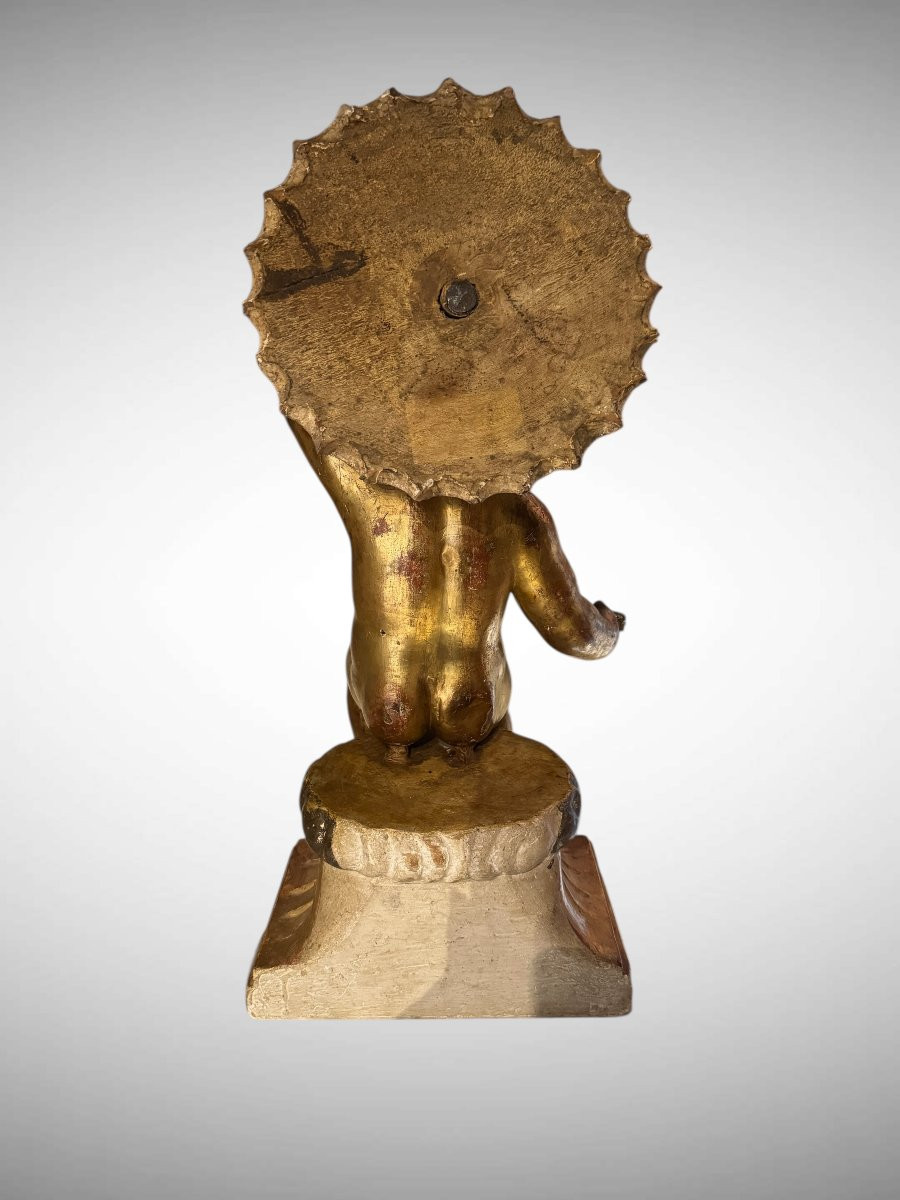 Gesù Bambino Seduto in Legno Dorato – Scultura del XVII Secolo-photo-2