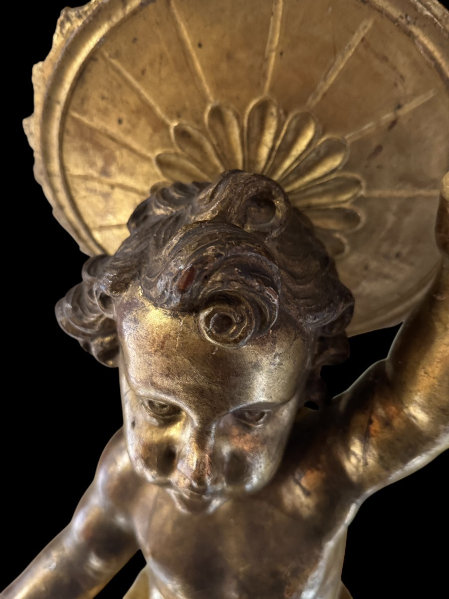 Gesù Bambino Seduto in Legno Dorato – Scultura del XVII Secolo-photo-5