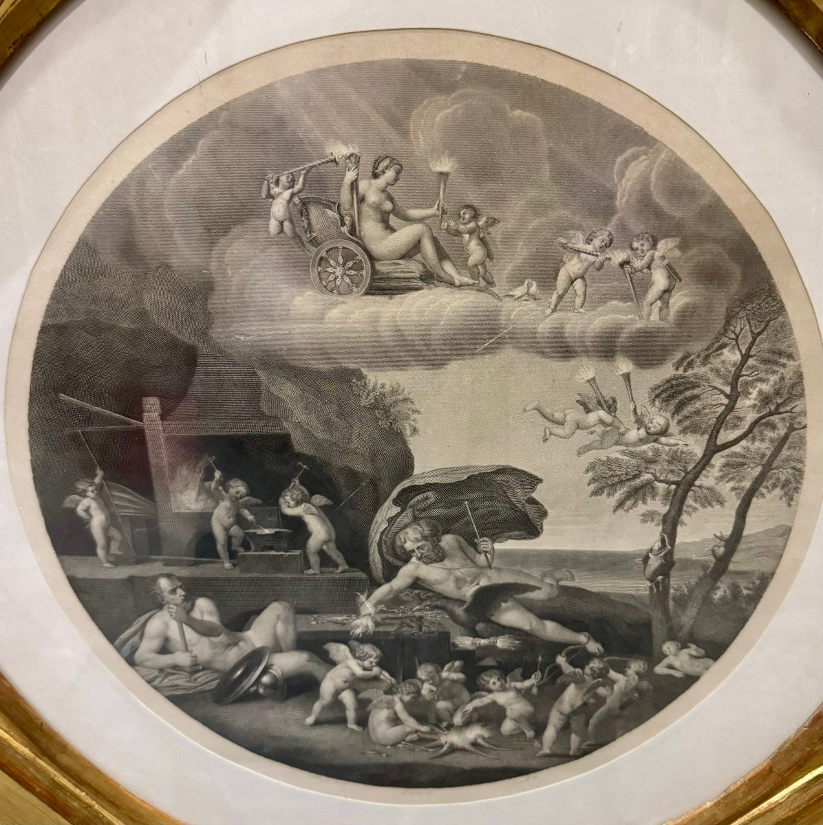 Set di tre incisioni antiche raffiguranti le allegorie dei tre elementi - da F.Albani-photo-3