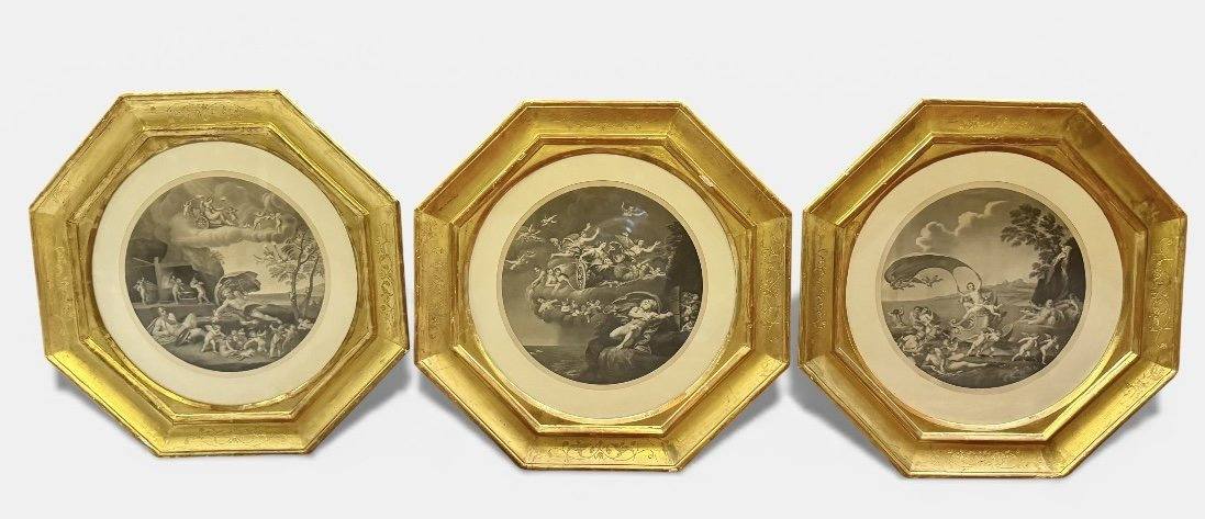 Set di tre incisioni antiche raffiguranti le allegorie dei tre elementi - da F.Albani-photo-4