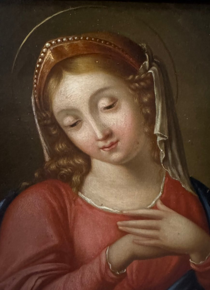 Vergine Maria in meditazione – Dipinto su tela del XVIII secolo-photo-3