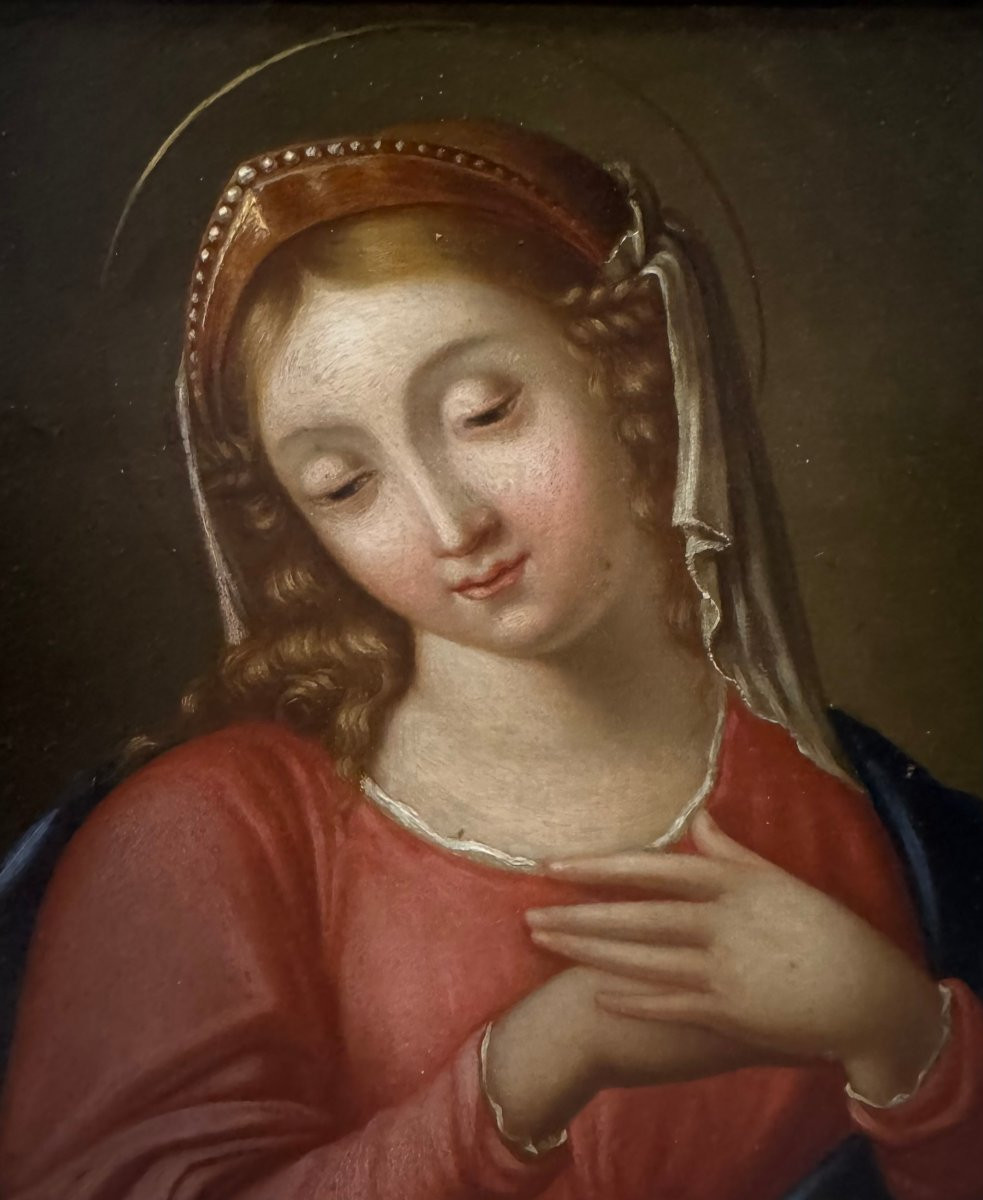 Vergine Maria in meditazione – Dipinto su tela del XVIII secolo-photo-4