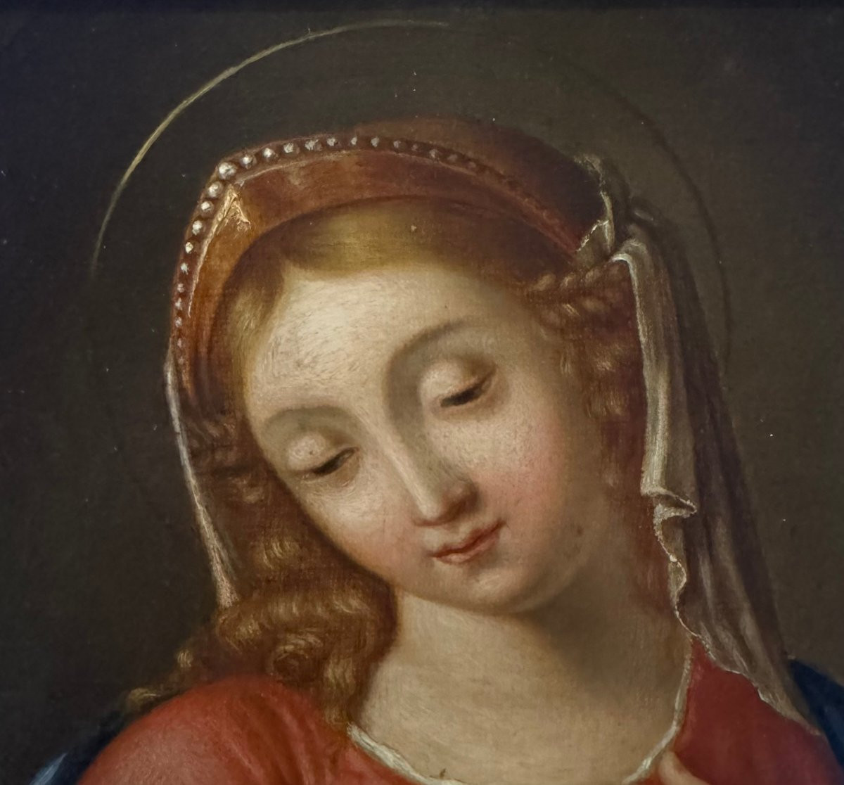 Vergine Maria in meditazione – Dipinto su tela del XVIII secolo-photo-1