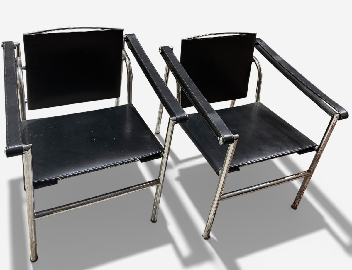 COPPIA DI SEDIE LE CORBUSIER LC1 BASCULANT – DESIGN MODERNISTA VINTAGE