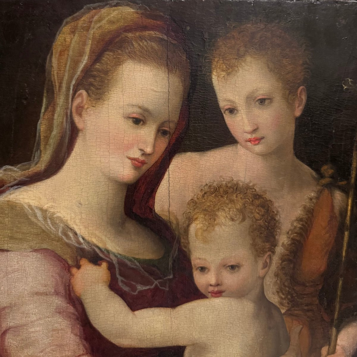 "Madonna con Bambino e S.Giovannino" dipinto su tavola XVI secolo.-photo-2