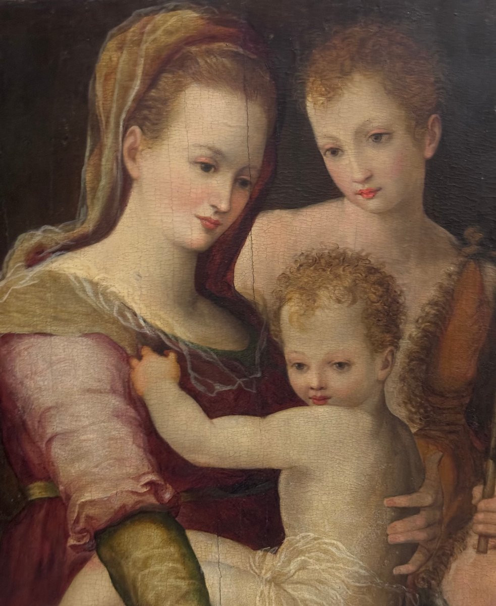 "Madonna con Bambino e S.Giovannino" dipinto su tavola XVI secolo.-photo-3