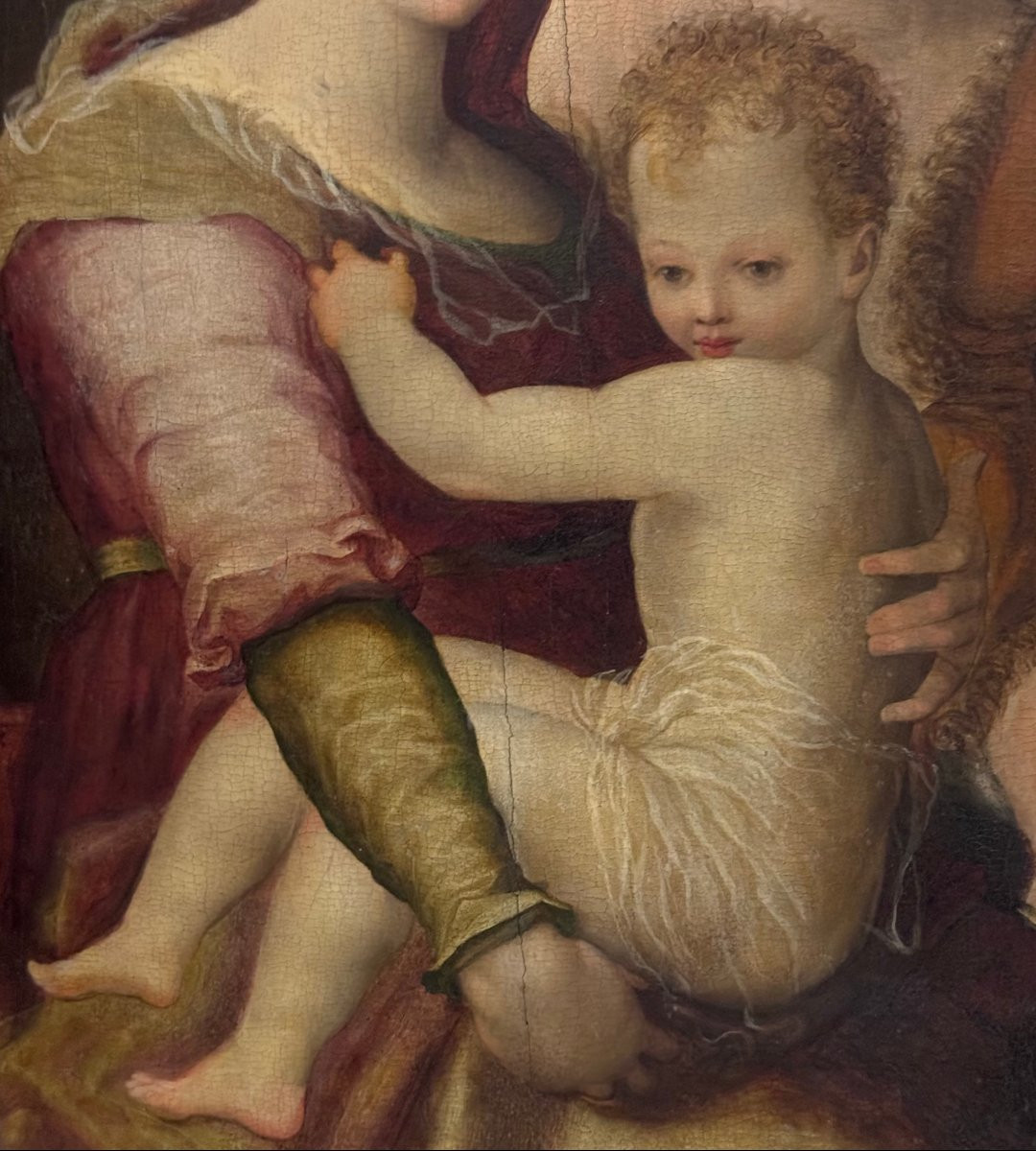 "Madonna con Bambino e S.Giovannino" dipinto su tavola XVI secolo.-photo-2
