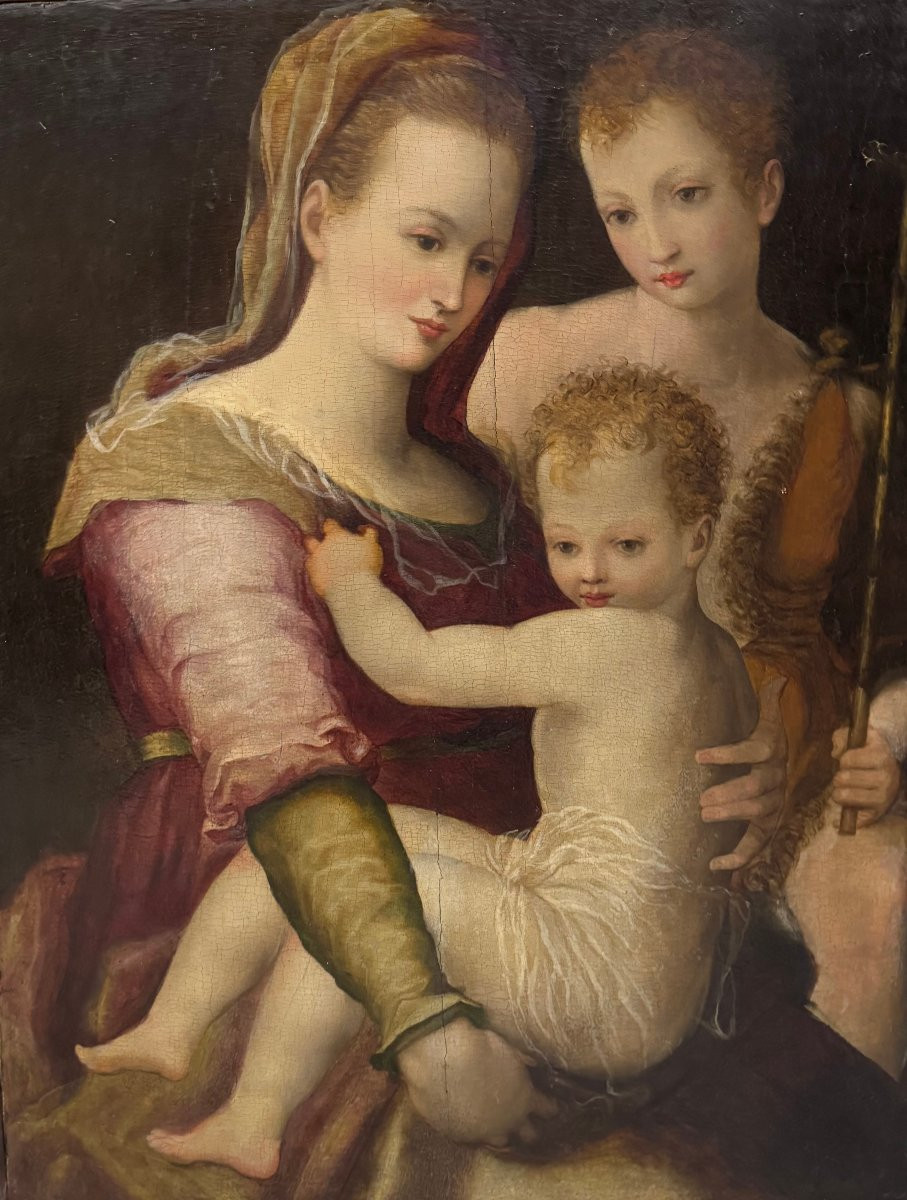 "Madonna con Bambino e S.Giovannino" dipinto su tavola XVI secolo.-photo-3