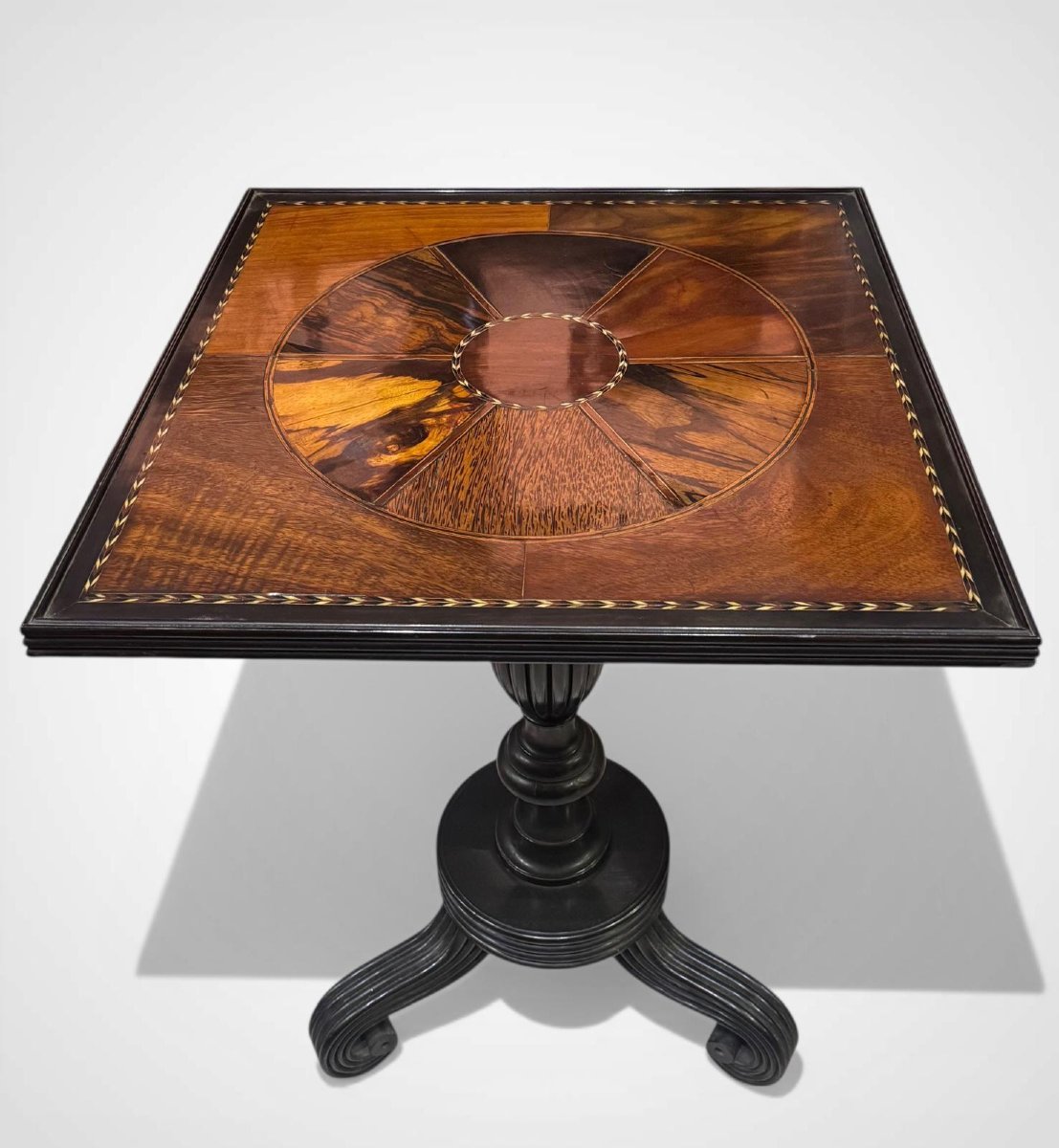 Antico tavolino quadrato intarsiato – XIX secolo stile Regency-photo-3