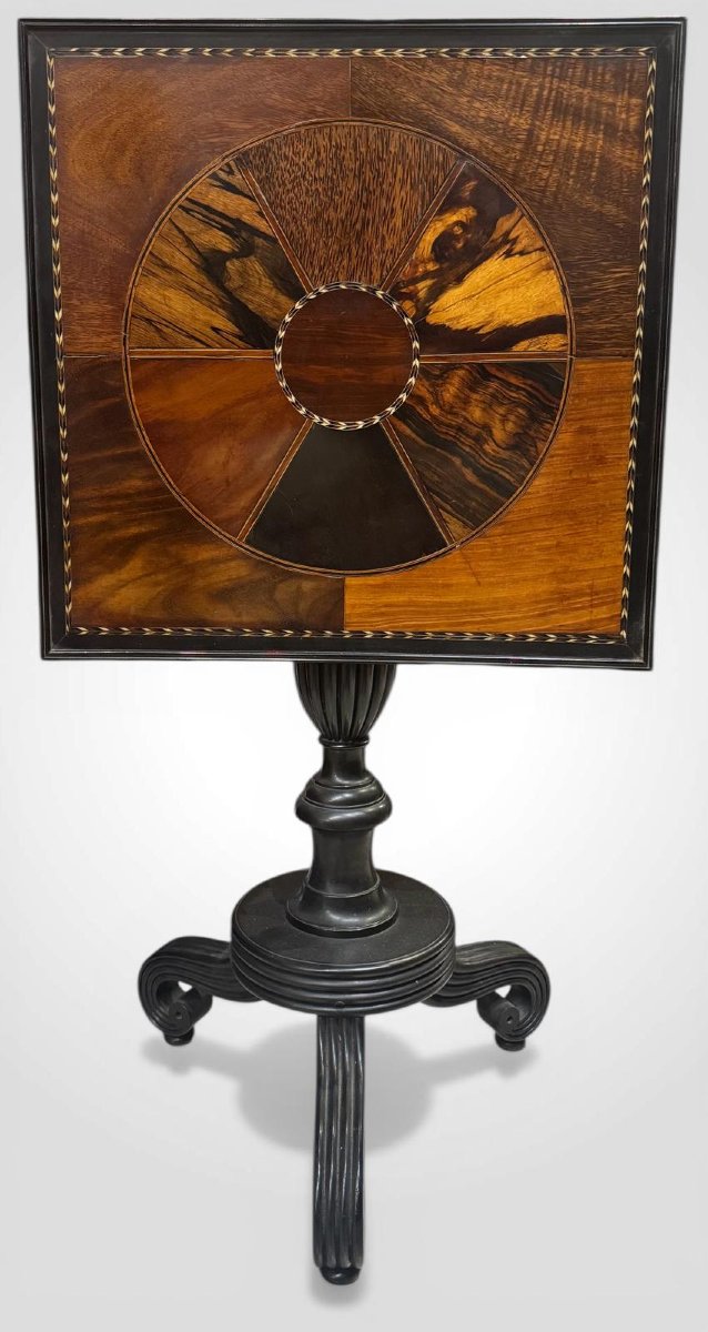 Antico tavolino quadrato intarsiato – XIX secolo stile Regency-photo-4
