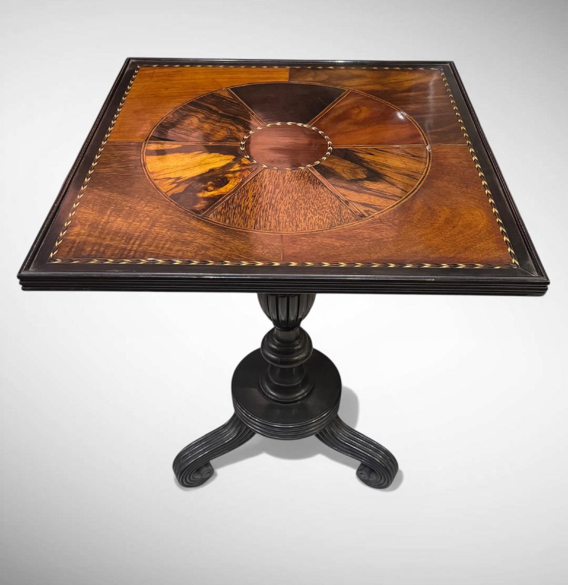 Antico tavolino quadrato intarsiato – XIX secolo stile Regency-photo-2