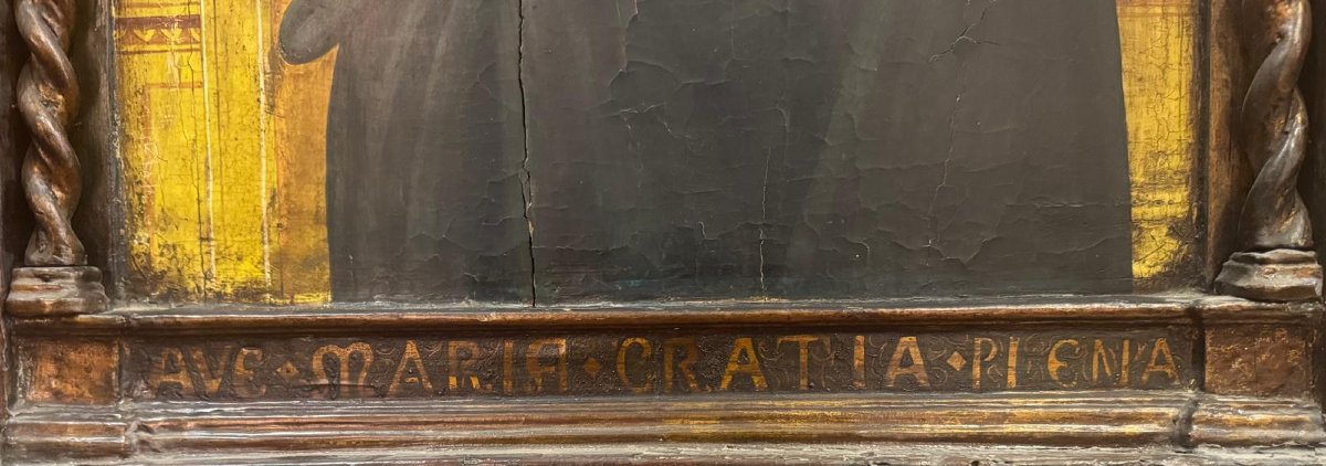 JONI I.F. - Madonna col Bambino e Angeli, Tempera su Tavola Fondo Oro-photo-1